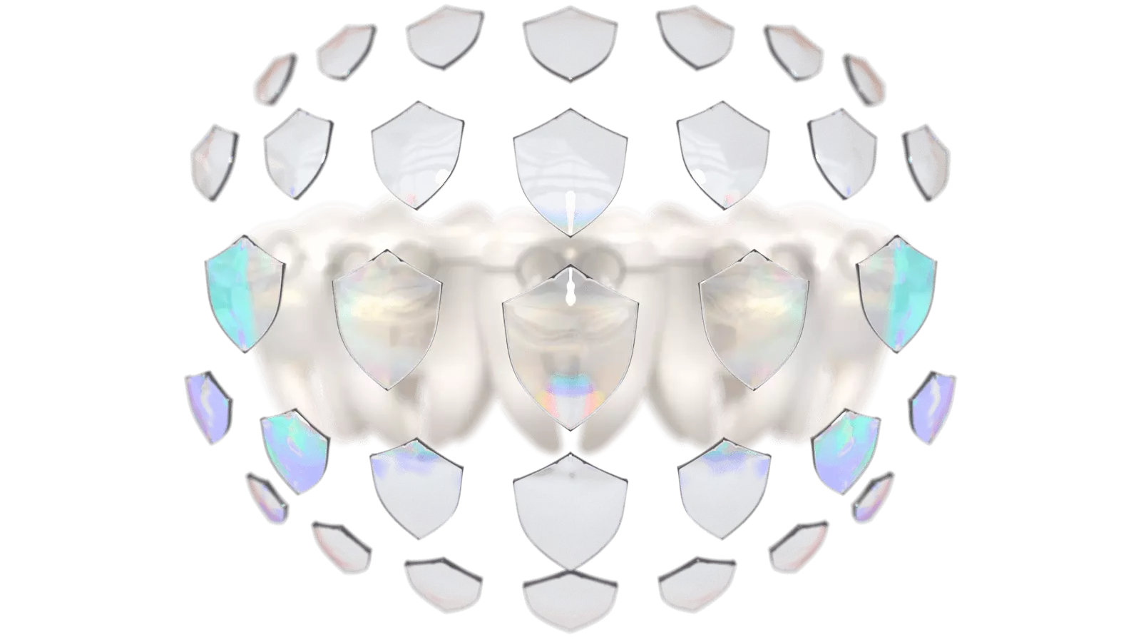 3D gerendertes Bild von Zahn-Charikaturen, die durch Diamant-Schutzschilde geschützt werden